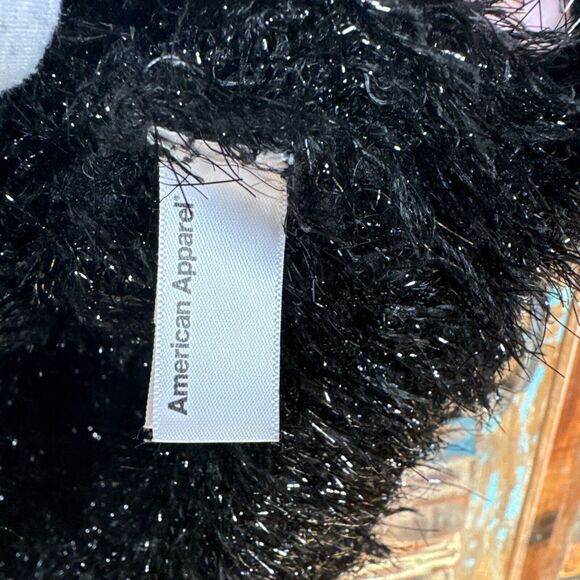 American Apparel Black Fuzzy Short Sleeve Crop‎ Top Side Medium - Picture 8 of 9